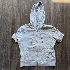 New York & Company | Light Gray Short Sleeve Zip-Up Hoodie